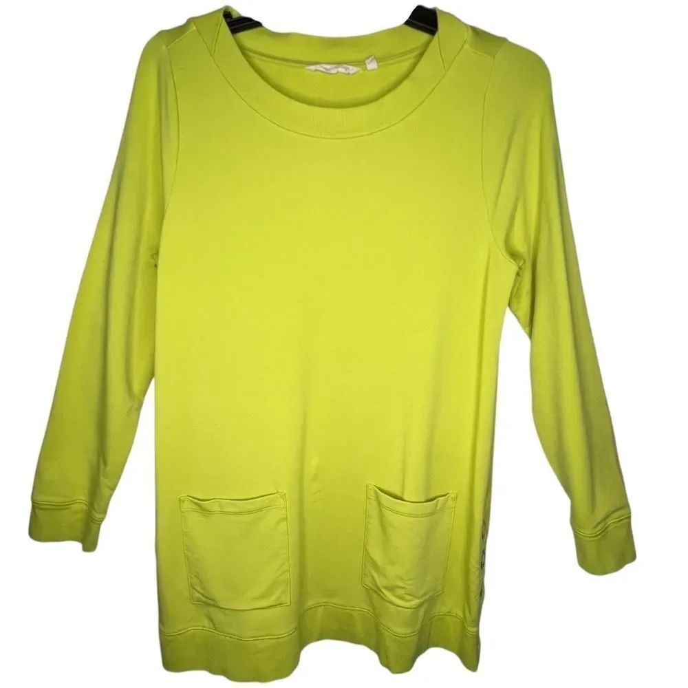 Soft Surroundings Lime Green Knit Long Sleeve Women’s Top Sz M Cozy Lagenlook
